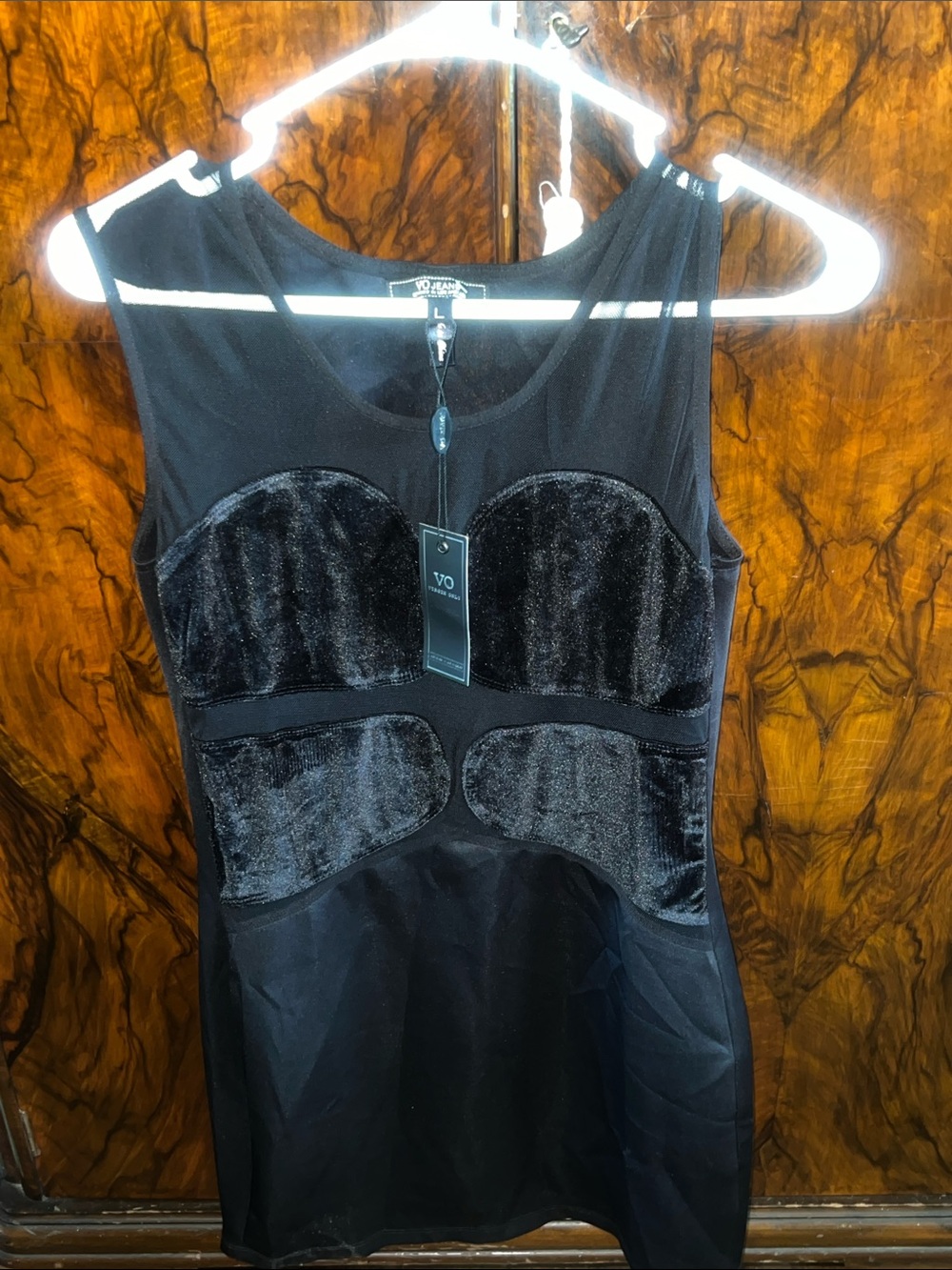 VO Jeans , Y2K Black Velvet-Panel Women's Slip Dress, NWT